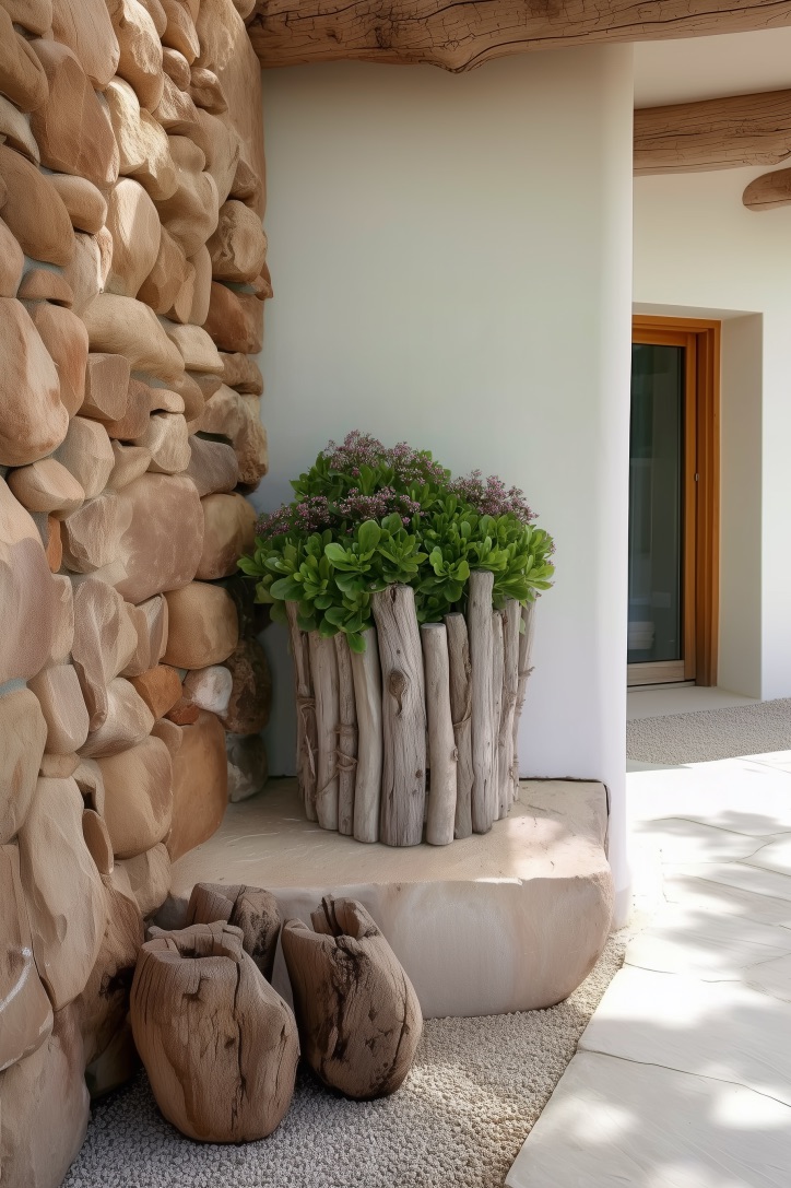 Showcase Driftwood Planters for Organic Outdoor Texture