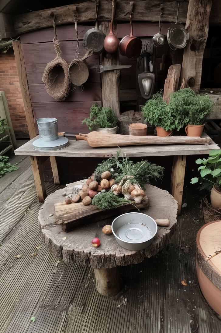 Showcase Natural Wood Textures for Rustic Mud Kitchen Diy