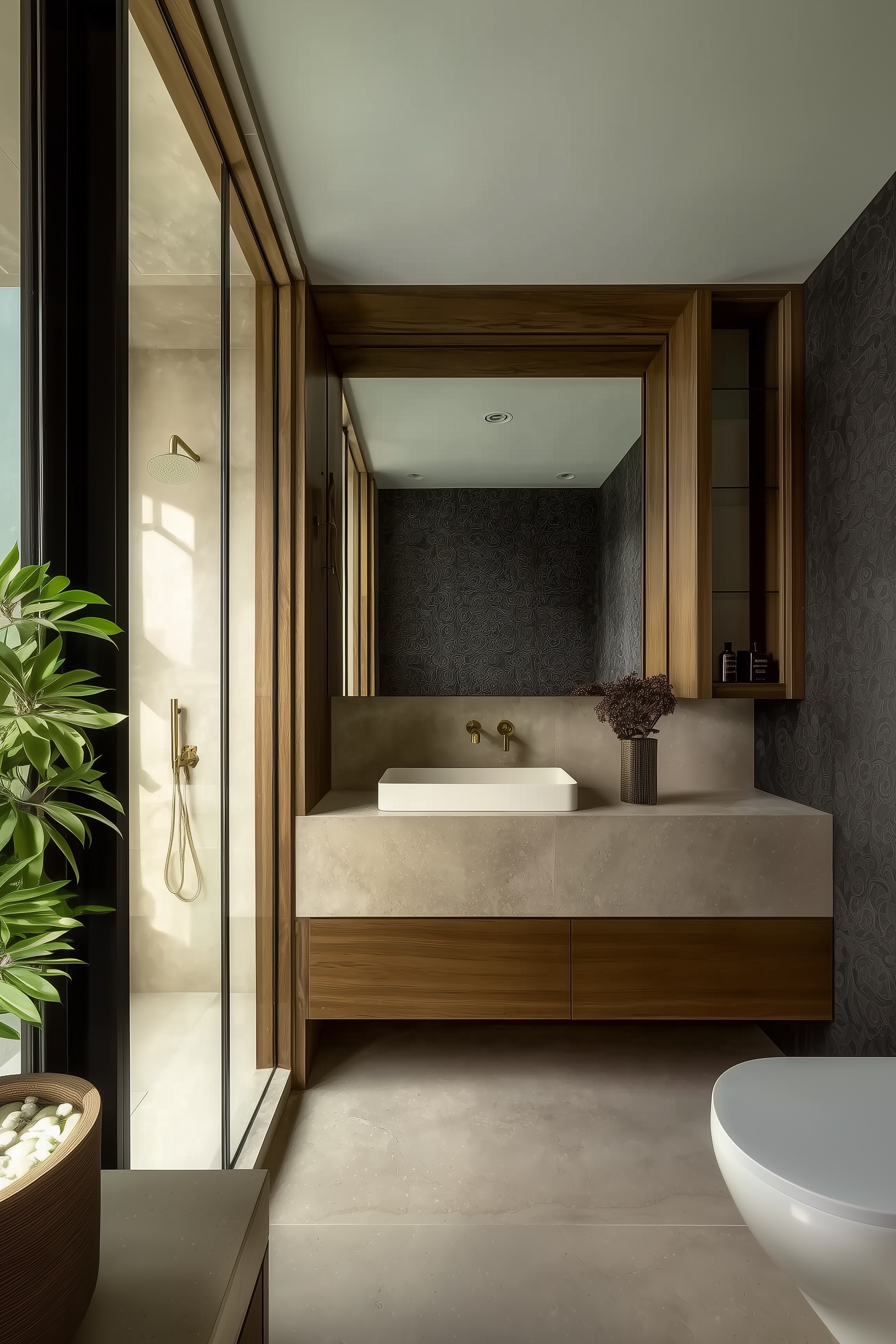 Showcase Natural Wood Tones for a Timeless Guest Bathroom Decor