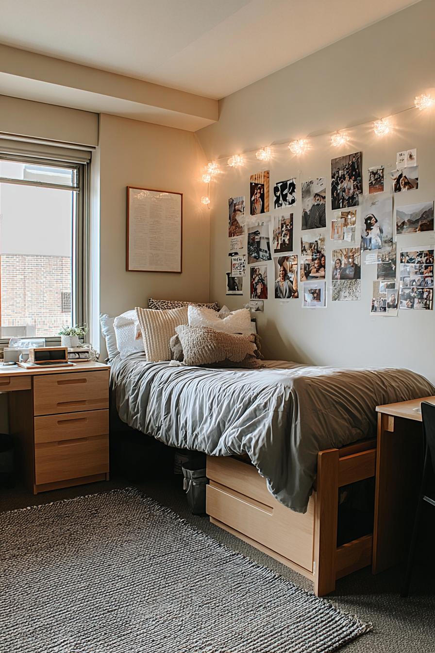 Showcase Neutral Wood Furniture For a Classic College Look