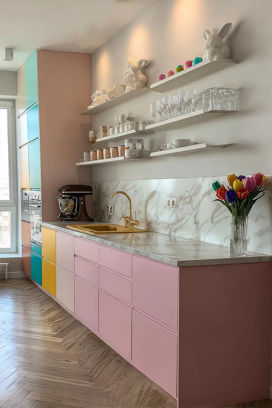 Showcase Playful Pastel Cabinets For a Bright Apartment