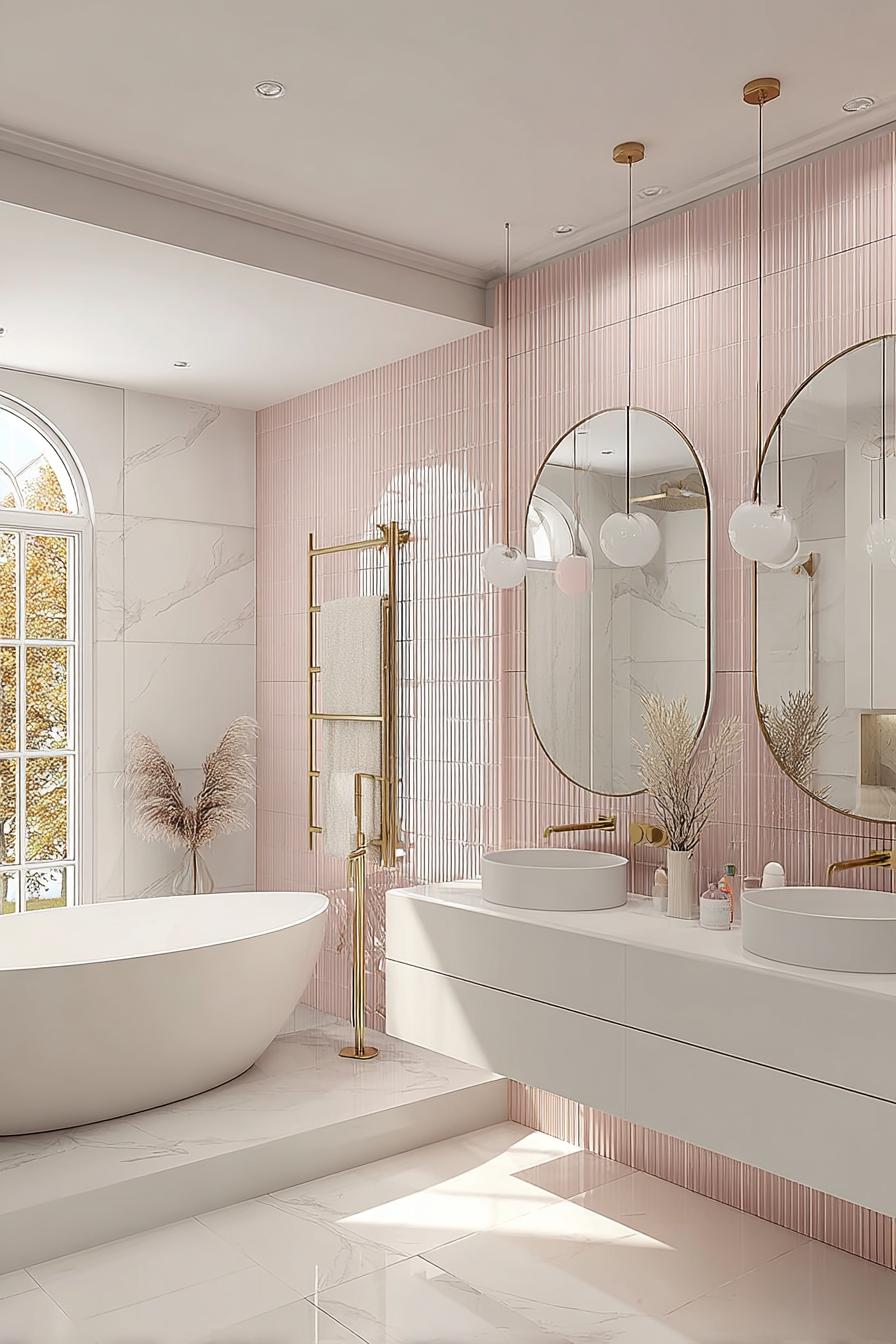 Showcase Soft Pink Wall Tiles For a Cozy Bathtub Retreat