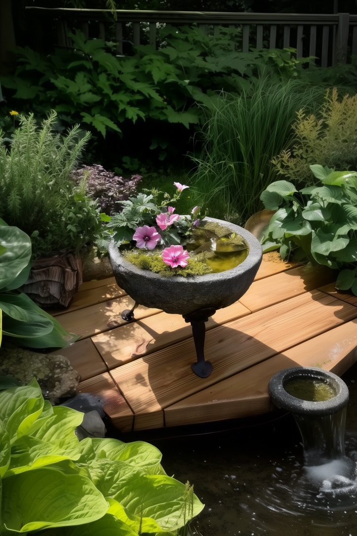 Showcase Vibrant Pink Blooms in Your Bird Bath with Flowers