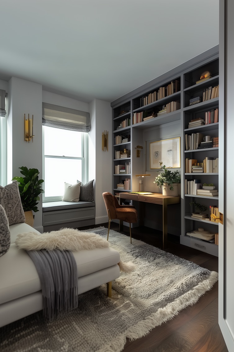 Style the Desk Area with a Brass Lamp for Elegant Lighting