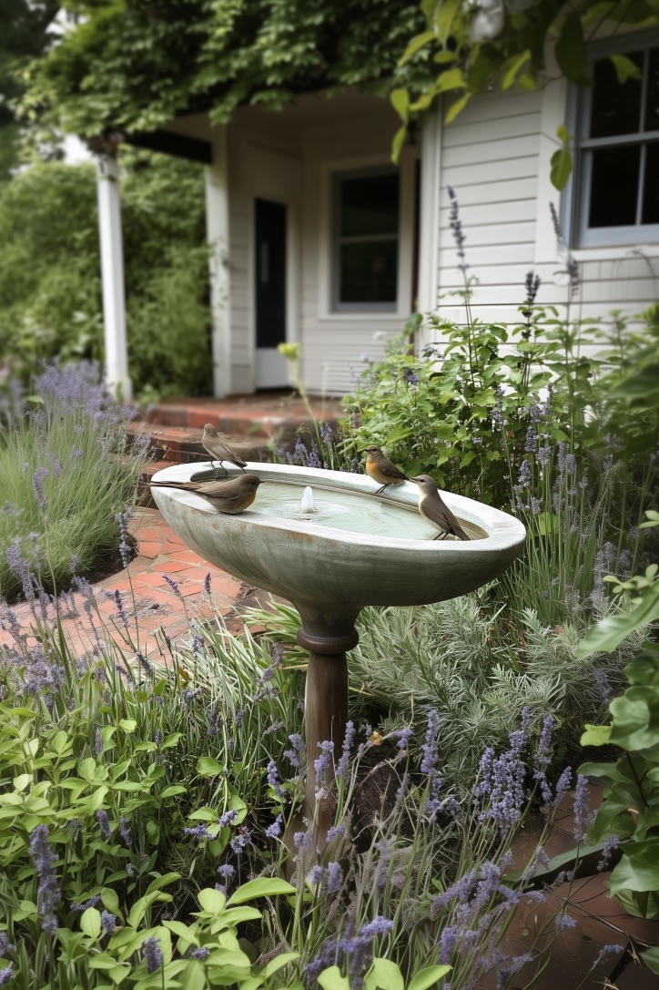 Surround Your Bird Bath with Lavender for Landscaping Backyards