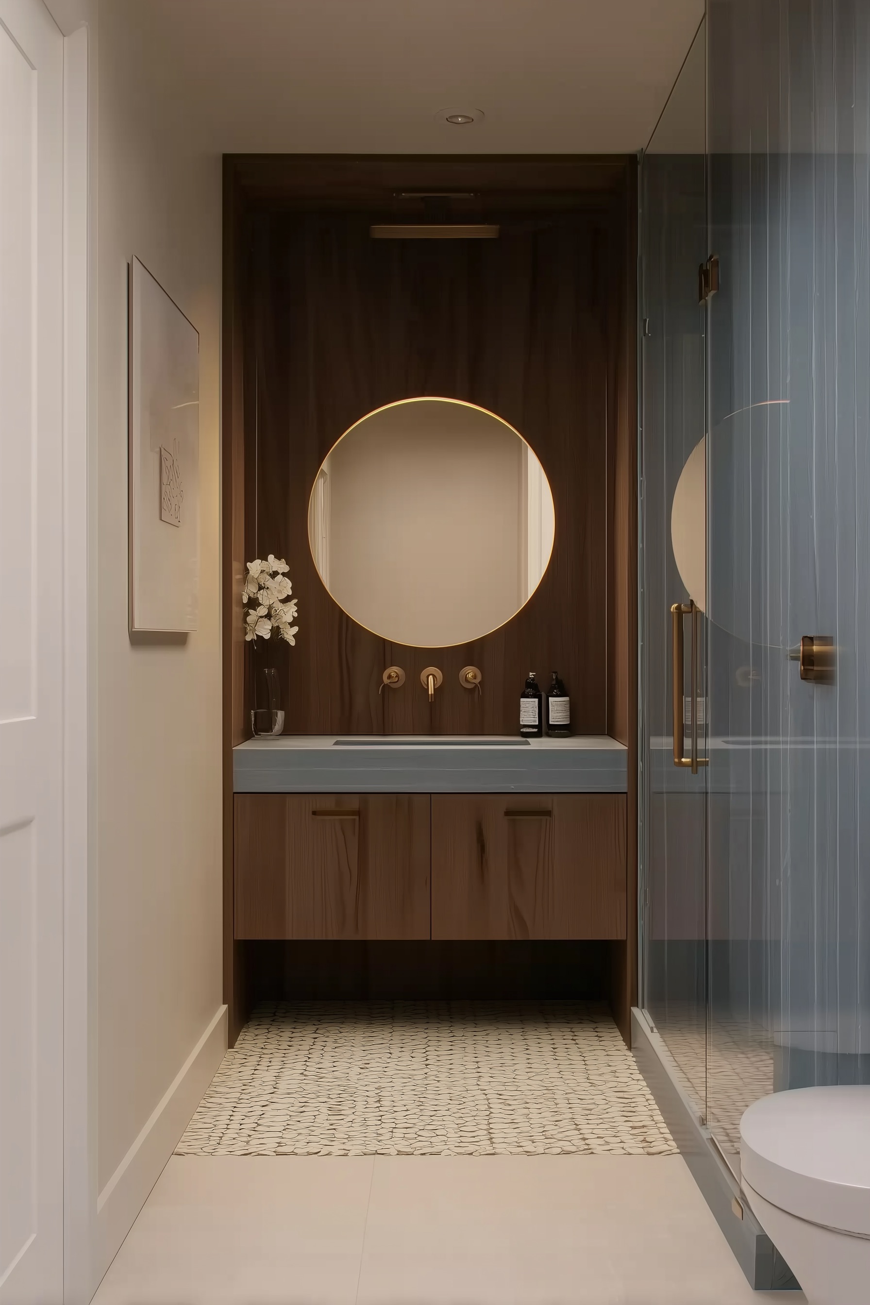 Use a Round Backlit Mirror to Enhance Apartment Style