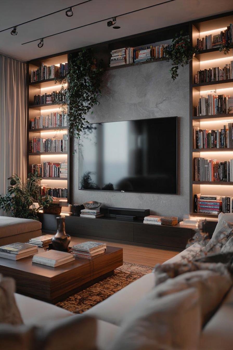 Use Built-In Backlit Shelves to Highlight Books and Plants