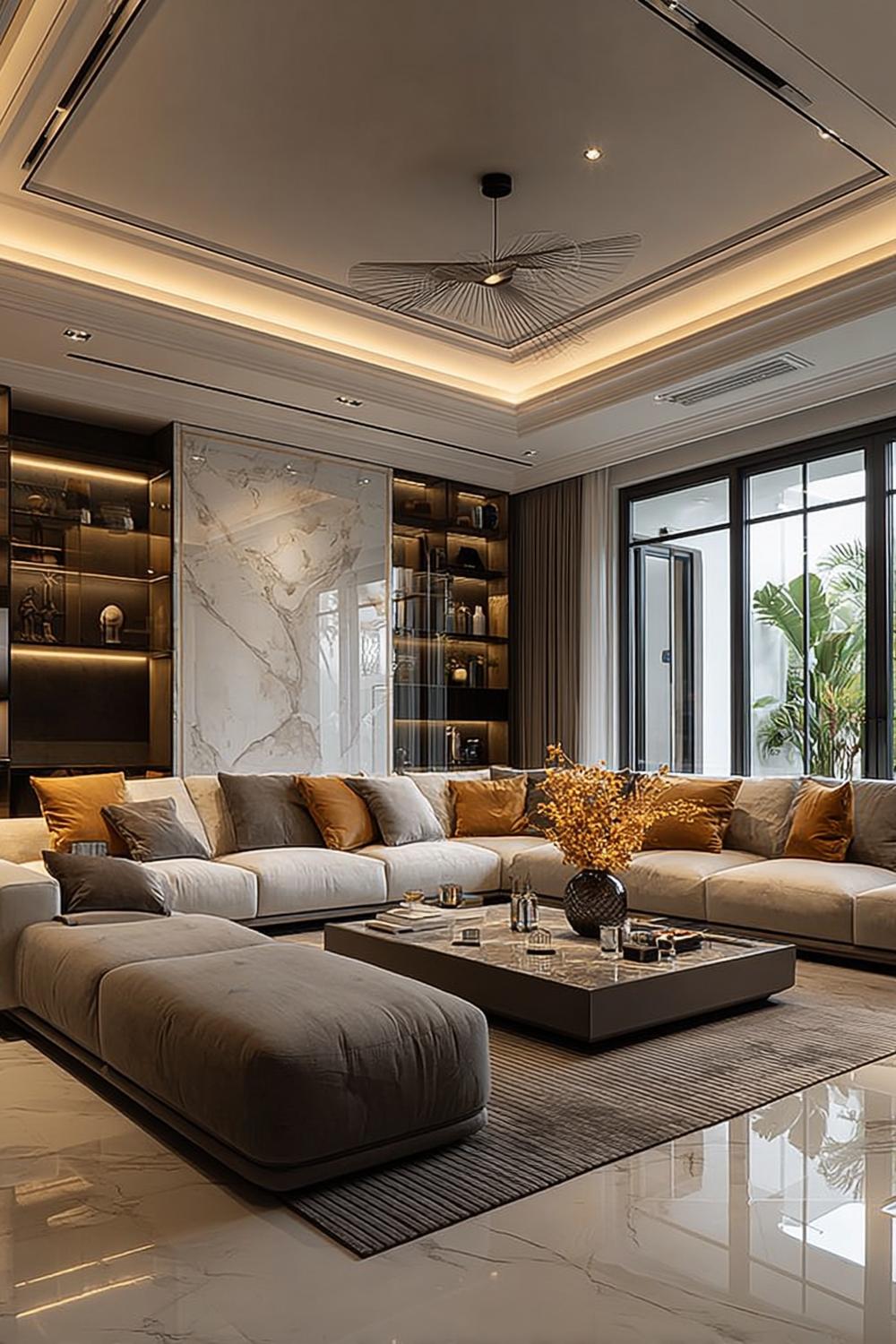 Use Built in Shelves with Ambient Lighting For Wall Decor