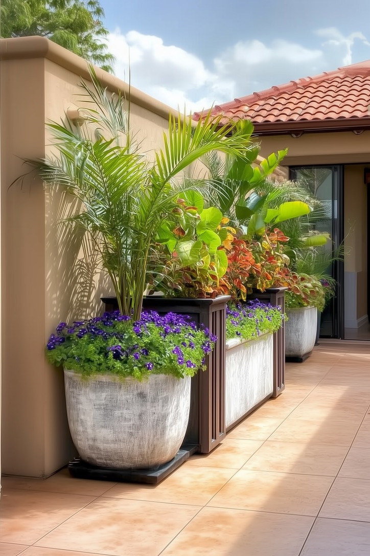 Use Cool Grey Planters with Petunia for a Fresh Summer Look
