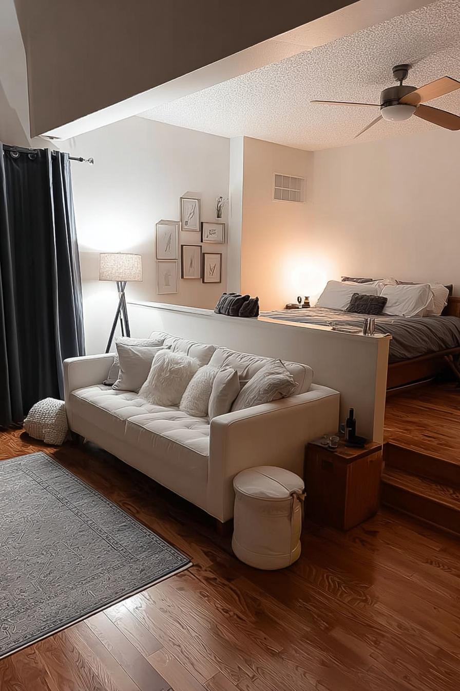 Use Half Wall Divider to Separate Bedroom and Living Room