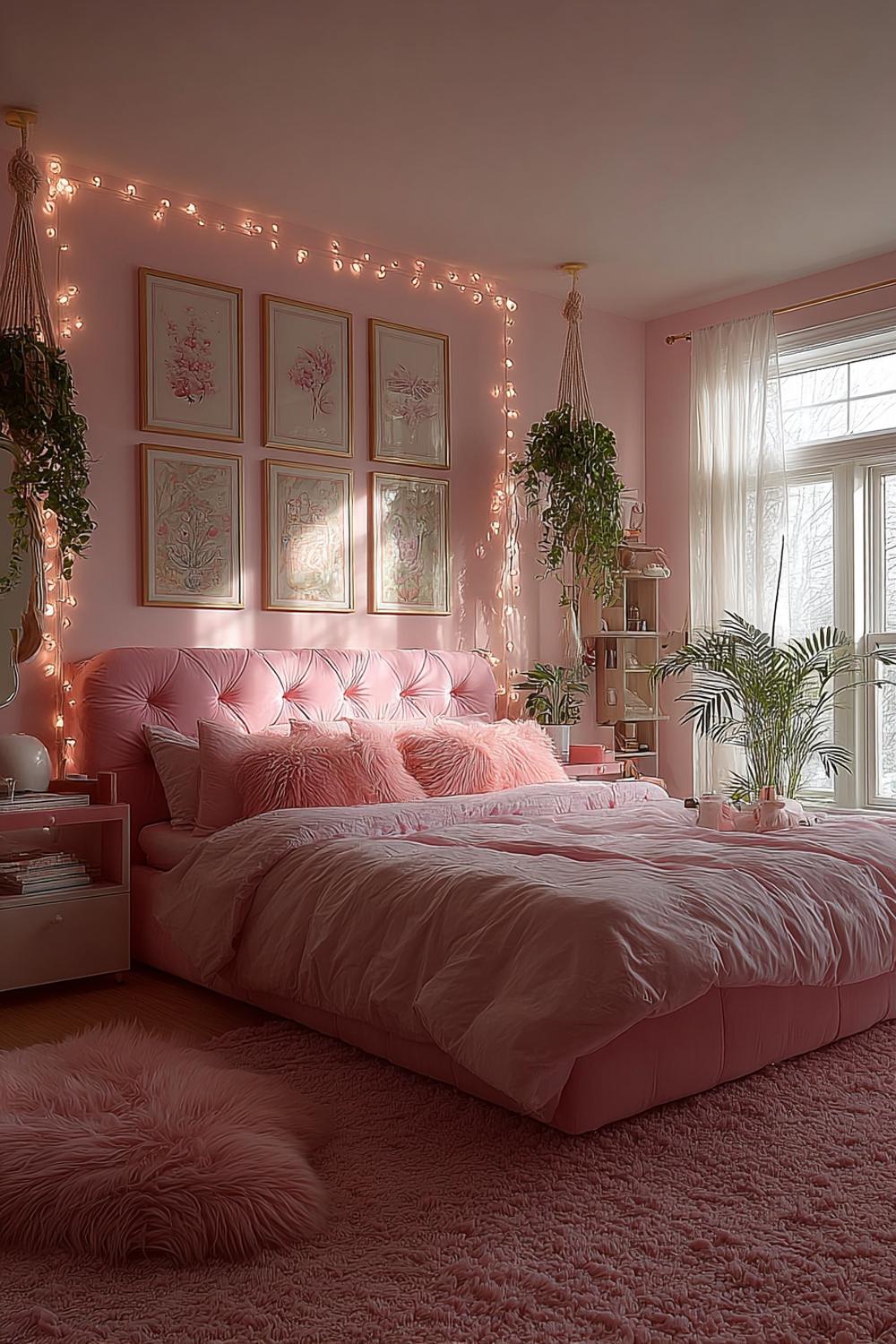 Use Hanging Plants to Add Lush Pink Green Contrast