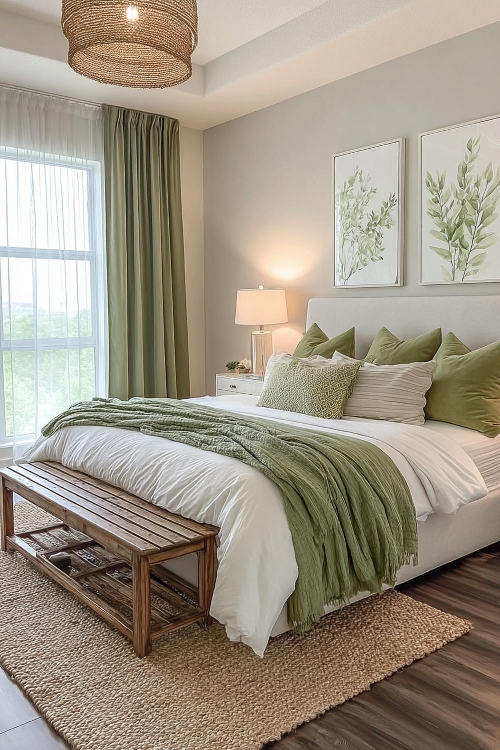 Use Natural Fiber Rugs to Ground Cozy Sage Green Bedrooms