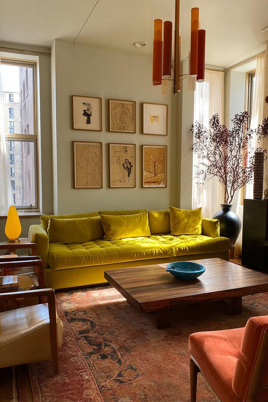 Use Natural Light to Brighten Yellow Couch in Apartment