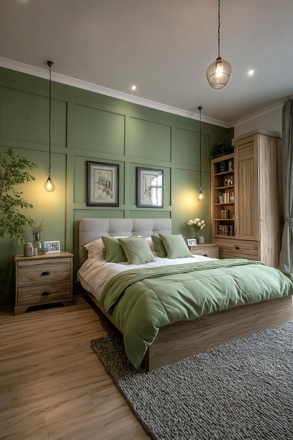Use Pendant Lights to Accent Green Walls For Cozy Feel